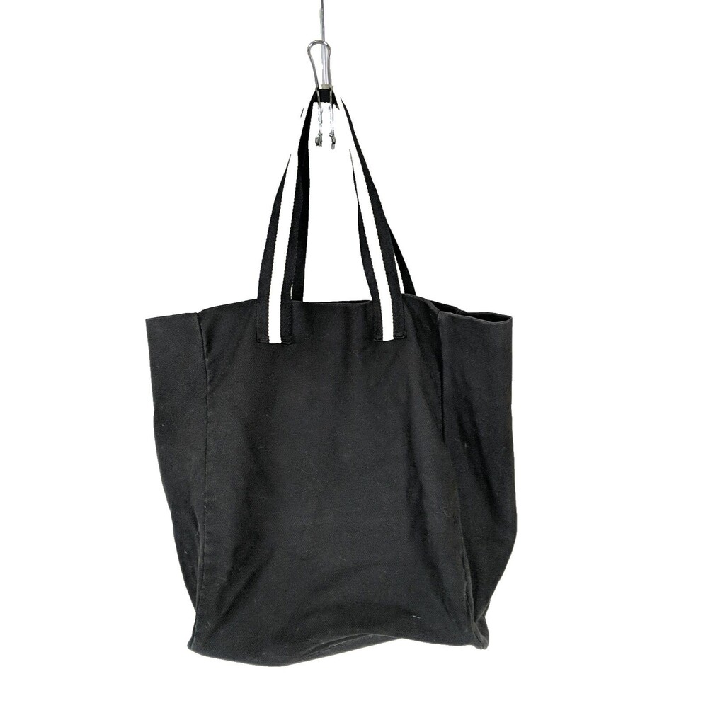 Uniqlo Black Cotton Canvas Tote Bag Stripe Handle 15 x 13 x 5 in Medium